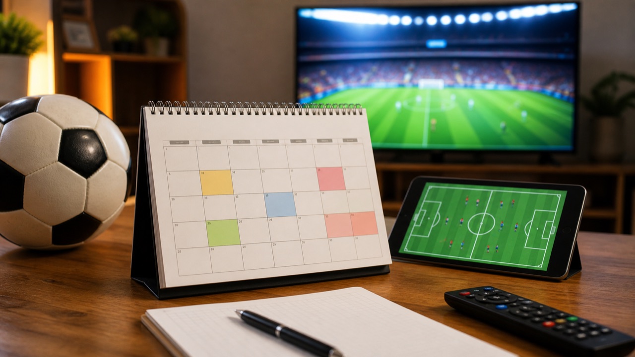カレンダーとサッカー中継でワールドカップ視聴計画を立てるイメージ